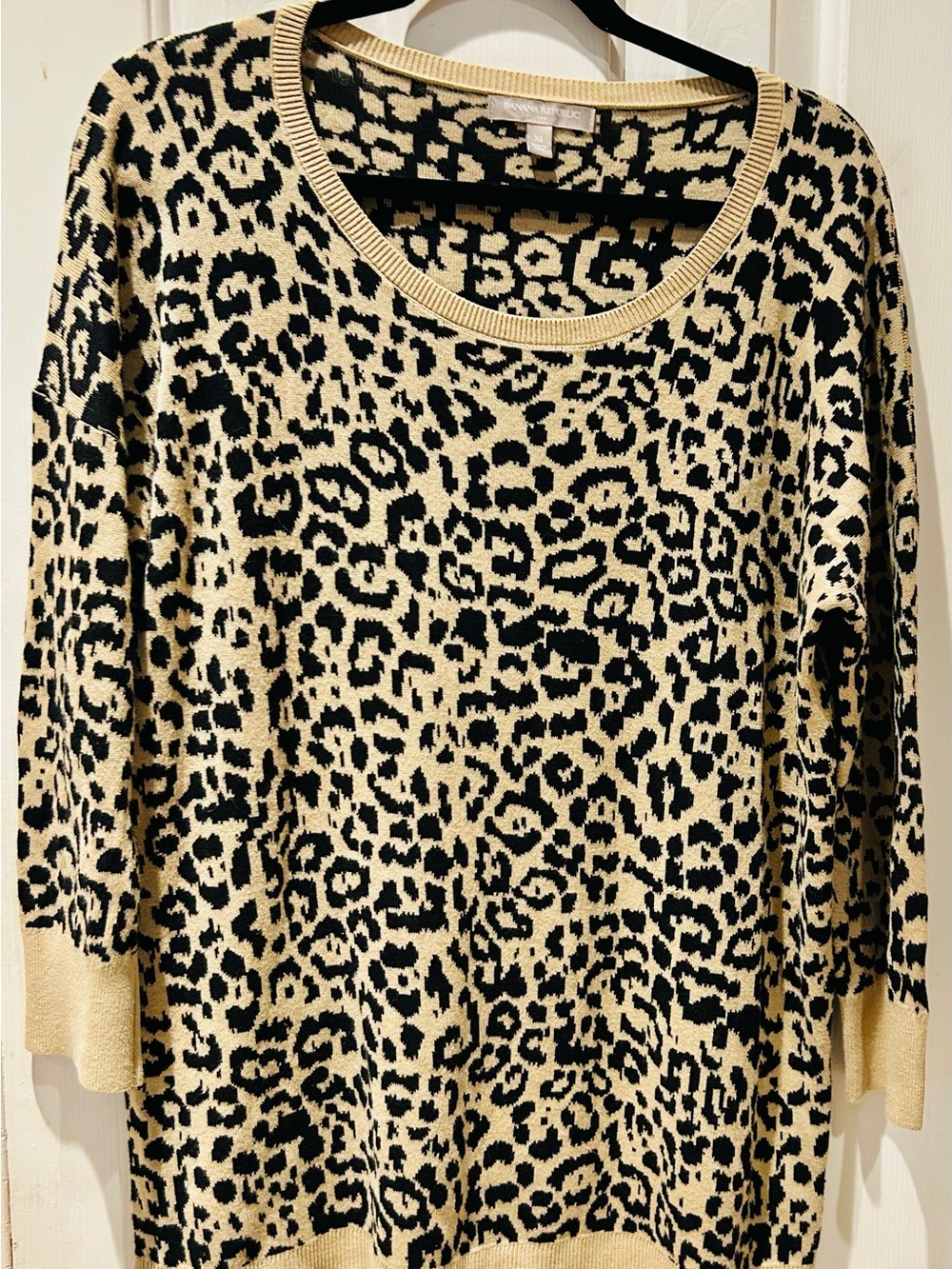 Banana Republic Leopard-Print Scoopneck Sweater in Black and Cream